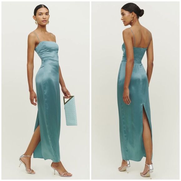 Reformation Dresses & Skirts - Reformation Verdigris Teal Frankie Spaghetti Strap 100% Silk Maxi Dress 4